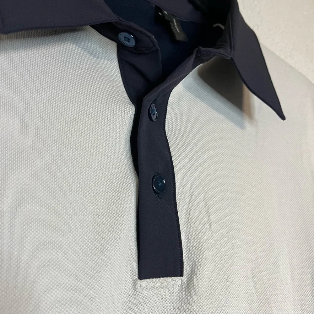 Theory Shirt Men Collared Short Sleeves Gray/Navy Size XL Pima Cotton Blend - Picture 3 of 5